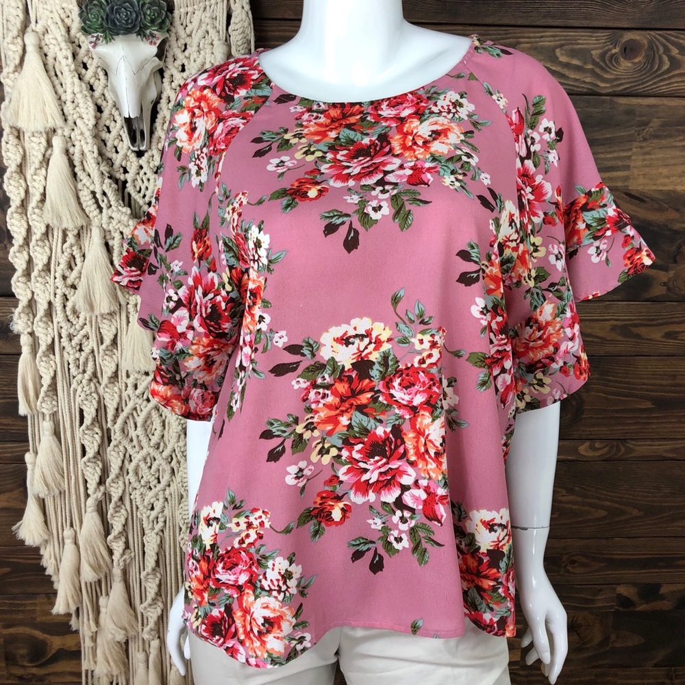 Umgee | Floral Ruffle Blouse Oversized